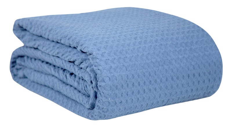 HILLFAIR 100% Combed Cotton Blanketâ€“102x108 Inch California King Size Bed Blanketsâ€“ Warm Soft All Season Breathable Blanketsâ€“ Extra Large Oversized California King Blanket- Sky Blue Cotton Blankets - Image 3